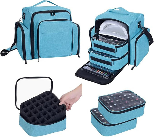 Nail Polish Organizer Case Hold 60 Bottles with 2 Detachable Bag,Green | Portable Travel Storage Box Designed for Women's Nail Tools, Essential Oils and Cosmetics Sets by UOZL