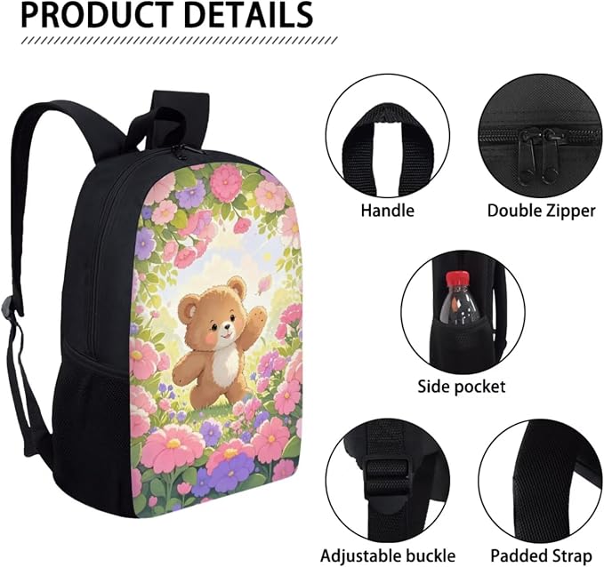 Forchrinse Bear Backpack with Lunchbox and Pencil Pouch Primary School Student Backpack Lunch Bag for Girls 6-8 Years Old 3 Piece Cute Back to School Bookbag/Lunch Box Set - Image 7