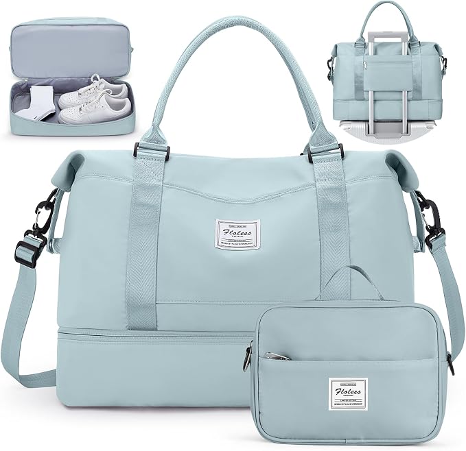 Travel Duffel Bag with Shoes Compartment,Weekender Bags for Women Travel | Overnight Carry-On Bag with Toiletry Bag, For Spirit Airlines 18x14x8 Personal Item Bag by HYC00