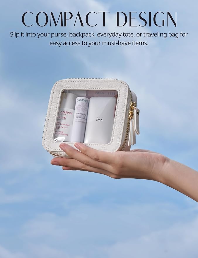 Popvibe Clear Makeup Case Toiletry Bag Travel Clear Cosmetic Bag with Zipper, Make Up Bag Organizer Traveling TSA Approved Transparent Makeup Bag Car for Essentials, Mini & Medium, White - Image 8