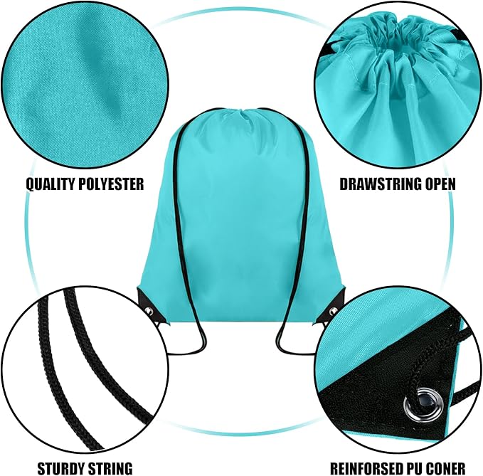 Grneric 60 Pieces Drawstring Backpack Bulk Cinch Sackpack Ployster Drawstring Bags for Gym Party Trip(Aqua) - Image 2