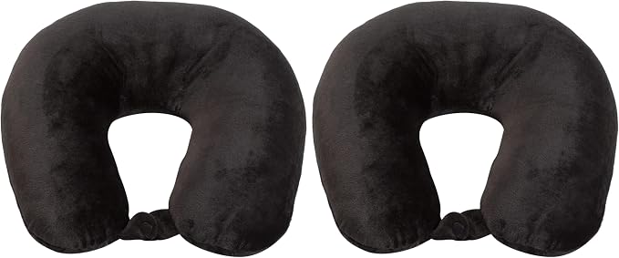 Wolf Essentials Adult Cozy Soft Microfiber Neck Pillow, Compact, Perfect for Plane or Car Travel, Black (Pack of 2) by WorldsBest