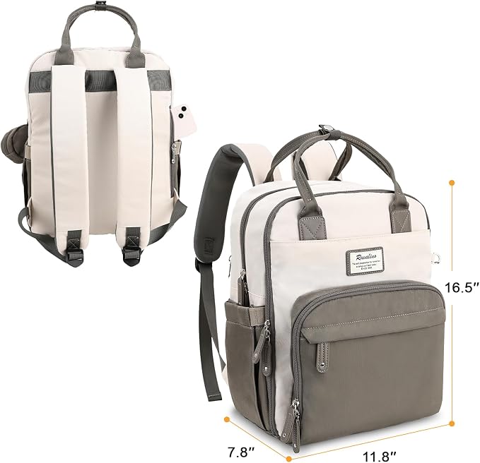 RUVALINO Diaper Bag Backpack-Multifunction Baby Travel Bag with Changing pad, Insulated Bottle Holders & Pacifier Case, Large Capacity, Waterproof, Cream & Taupe - Image 2