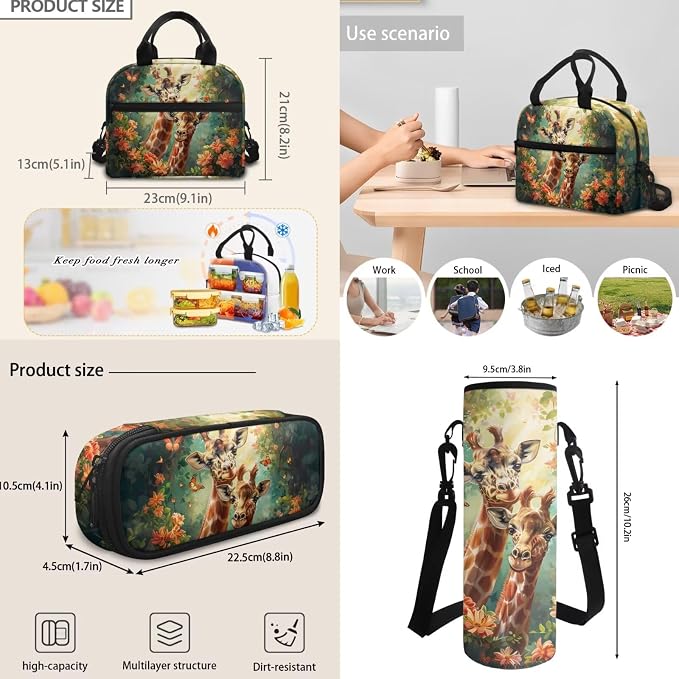 Cartoon Giraffe Schoolbag for Girls Boys Children School Backpack 4pcs Set,Cute Deer Bookbag Insulated Lunchbag Crossbody Water Bottle Holder Bag for Preschool,Kindergarten,Primary Students - Image 6