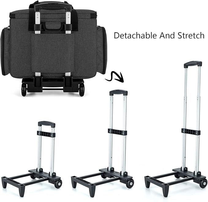 LUXJA Sewing Machine Case with Detachable Dolly, Black | Rolling Tote with Removable Bottom Pad for Most Standard Sewing Machines, Patented Design - Image 4