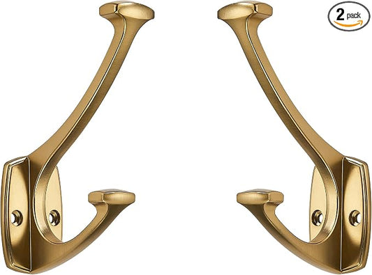 2 Pack Champagne Brozne Hooks Decorative Heavy Duty Solid Large Coat Hooks for Towel Hanging Coats Robe Wall Mounted Towel Bags Door Back Bathroom Wall Hook. by ZAUYX