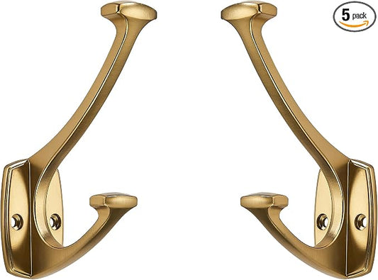 5 Pack Champagne Brozne Hooks Decorative Heavy Duty Solid Large Coat Hooks for Towel Hanging Coats Robe Wall Mounted Towel Bags Door Back Bathroom Wall Hook. by ZAUYX