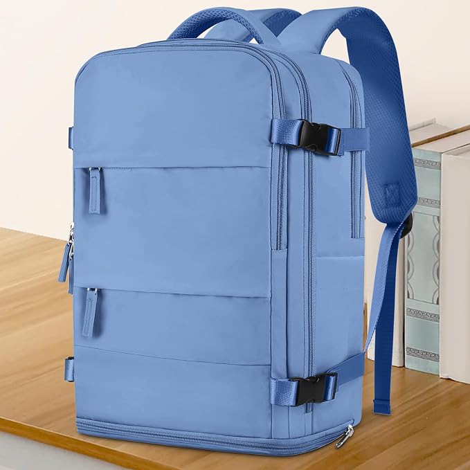 coowoz Large Travel Backpack For Women Men,Carry On Backpack Flight Approved,Hiking Backpack Outdoor Rucksack Casual Daypack Fit 15.6 Inch Laptop Shoes Compartment (Sky Blue L) - Image 2