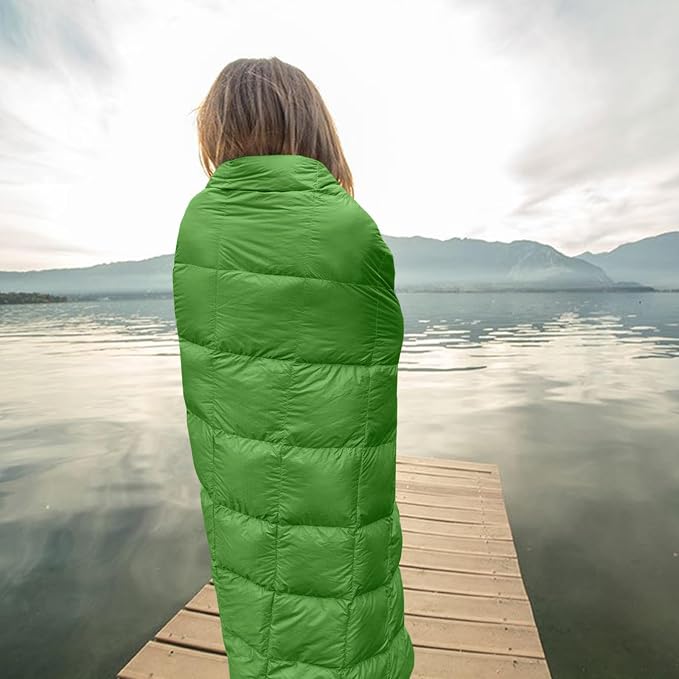 zzlamb Puffy Down Camping Blanket Water-Repellent, Down Throw Travel Blanket Portable for Outdoor, Light Warm Quilt for Couch Plane Car Theater Stadium Picnic RV Backpacking Hammock - Image 2