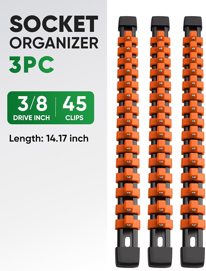 ALOANES 3PC ABS Socket Organizer, Socket Rails Fit 3/8 inch Drive | Portable Heavy Duty Socket Holders Hold up 45 Sockets for Toolbox Drawer Bags(Orange) - Image 2
