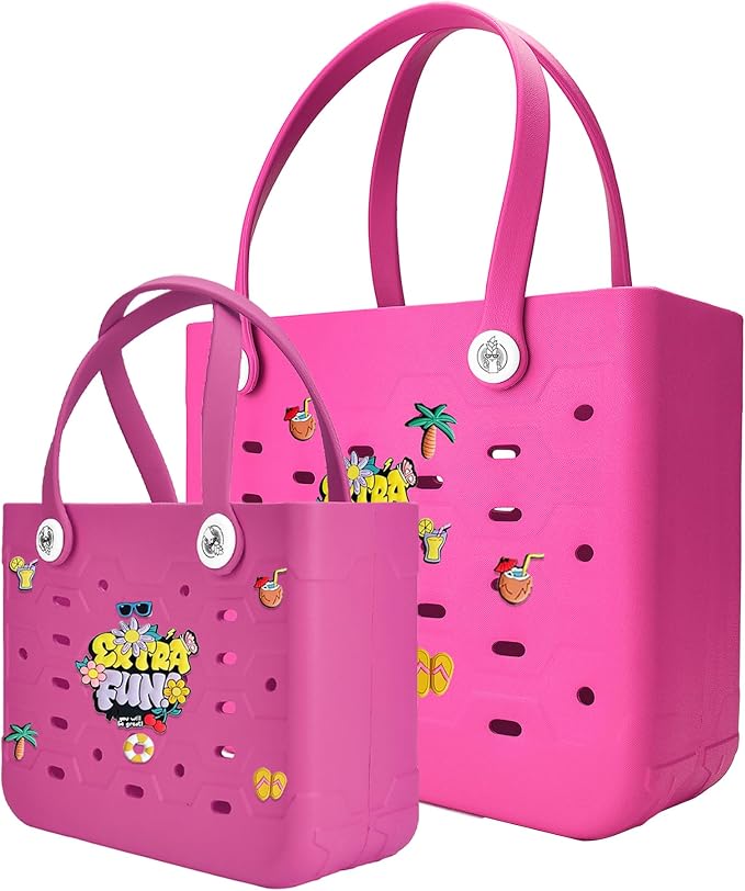 2-Pack Beach Bags Medium & Small,Waterproof Sandproof Rubber Tote Set for Women Men, Vacation Pool Boat Essentials by Unknown