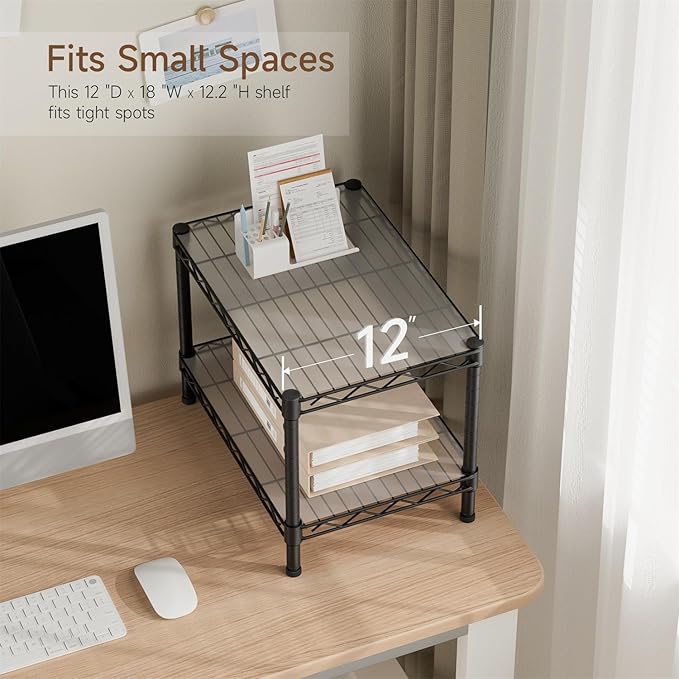 Golpart Small 2 Tier Shelves Storage Wire Shelving Unit Metal Shelf Adjustable Organizers Storage Shelving with Wheels for Bathroom Laundry Room Kitchen Pantry11.7”D x 17.7”W x 12.2”H Black - Image 6