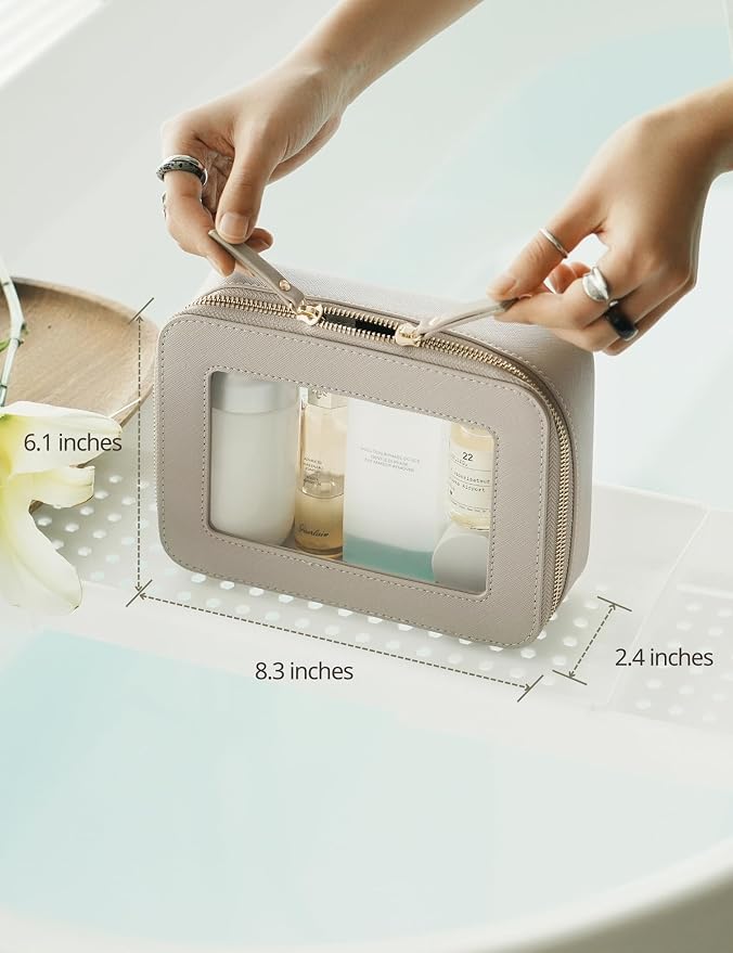 Popvibe Clear Makeup Bag Travel Cosmetic Case Clear Toiletry Bag with Zipper Make Up Organizer Traveling Compact Car Bag Stone Medium - Image 3