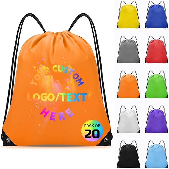 Grneric Custom Drawstring Bags Bulk 10/20/50/100/200 Pack, Promotional Items With Your Logo Personalized String Backpack for Gym, Sport, Travel, Orange by Grneric