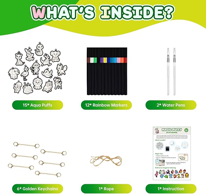 Z1ZZ Aqua Puffs 3D Art-Craft Kit -Aqua Art Magic Paint Set, Mess-Free Water Painting for Kids Age 4 5 6 7 8 9 Boys Girls DlY Color Activity Creative Gift forClass Christmas Birthday Games