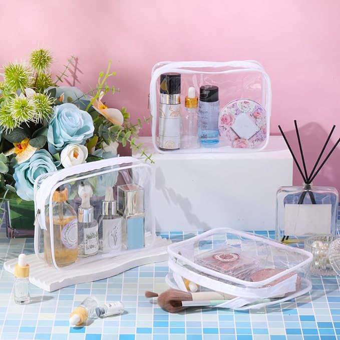 60 Pcs Clear Makeup Bags Bulk Travel Toiletry Bag 7 x 5.5 x 1.6 Inch PVC Zipper Pouch Waterproof Plastic Cosmetic Case Portable Organizer for Women Summer Bathroom (White) - Image 2