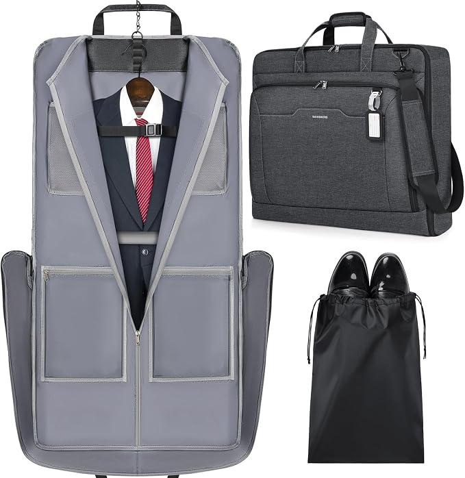 RAINSMORE Garment Bags for Travel Carry On Garment Bag for Hanging Clothes, Suit Bag for Business Trips with Shoes bag & Shoulder Strap, Waterproof Foldable Suit Luggage Bag for Men Women, Gray by RAINSMORE