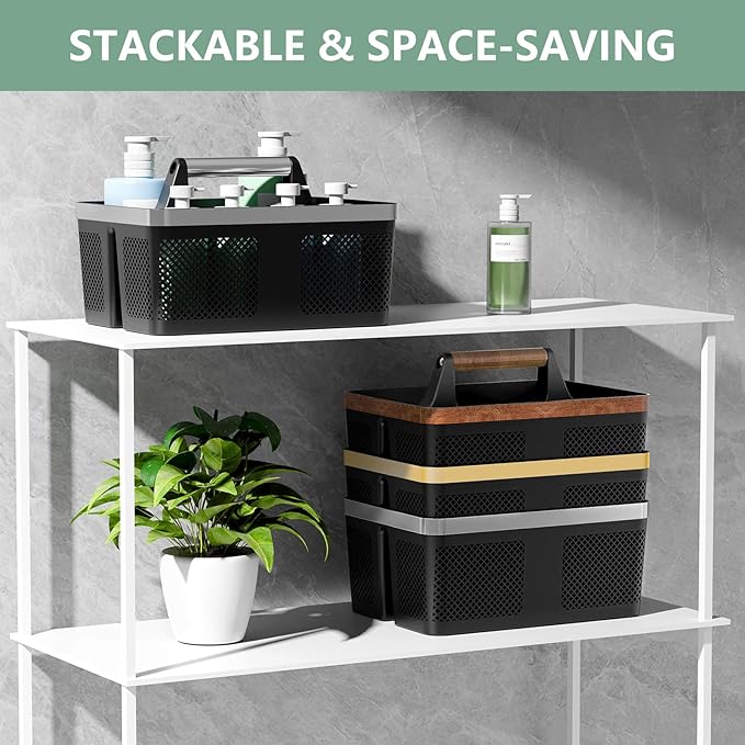 BYUNER 2Pack Shower Caddy Dorm: Portable Bathroom Caddy Organizer with Handle, Plastic Hard Shower Basket Storage Tote for Toiletry, Drainage, College Dorm Room Essentials, Black - Image 5