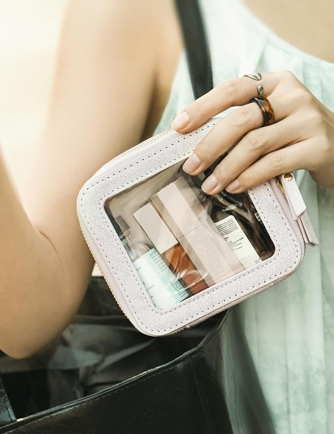 Popvibe Clear Makeup Bag Travel Cosmetic Case Transparent Toiletry Bag with Zipper, Portable Make Up Organizer Traveling Compact Car Bag for Essentials, Light Pink, Mini - Image 7