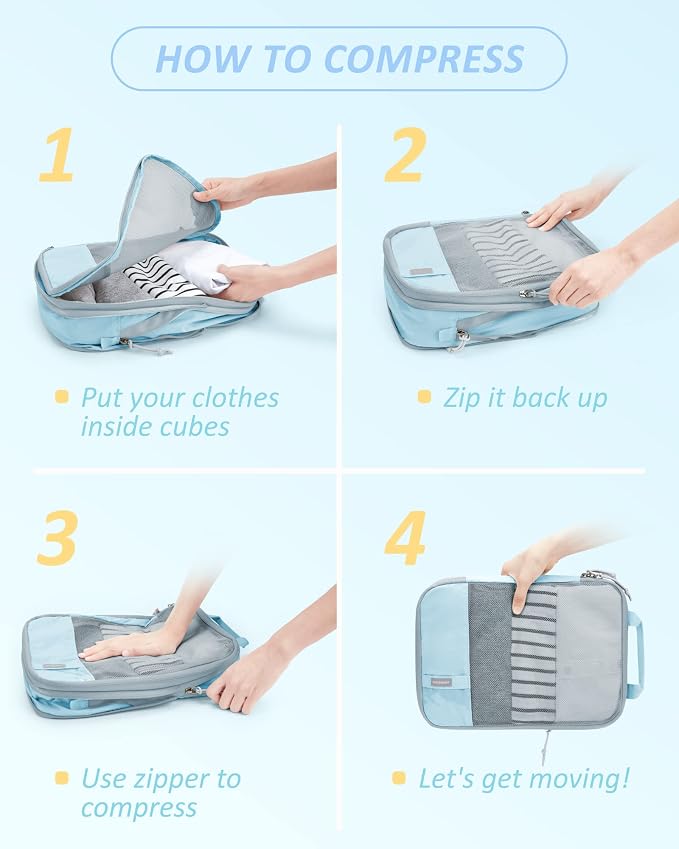 BAGSMART 6 Set /4 Set/2 Set Compression Packing Cubes for Travel, Lightweight Luggage Organizer Bags, Durable Space Saver Bags Travel Essentials - Image 6