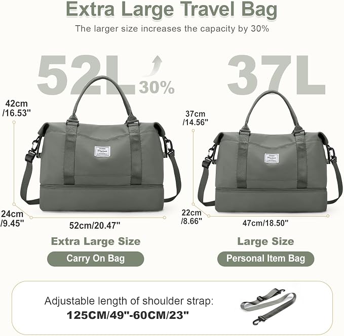 Large Weekender Bags for Women, Travel Duffel Bags with Shoe Compartment,Personal Item Travel Carry on Overnight bag for women Travel Set,Olive Green2 - Image 2