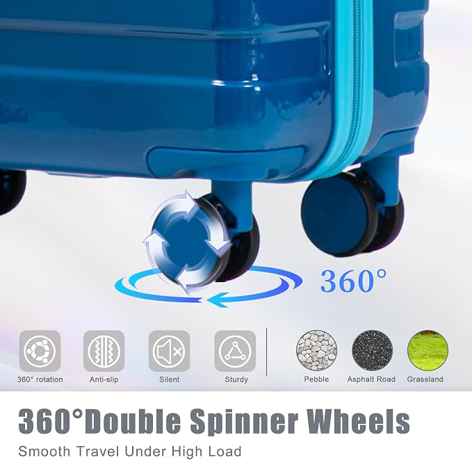 3 Luggage Sets, ABS Hardshell Suitcase Spinner Wheels with Lock - Image 3