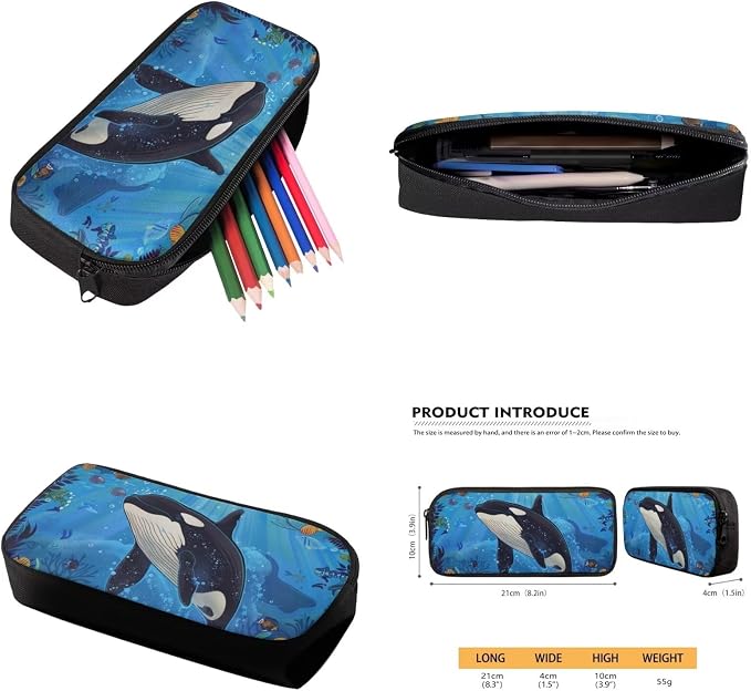 17 Inch Animal Print School Backpack And Lunch Box Set for Kids Lightweight Undersea Killer Whale Orca Backpack for Boys Girl School Bag with Insulated Lunchbox Pencil Case Student Bookbag - Image 6