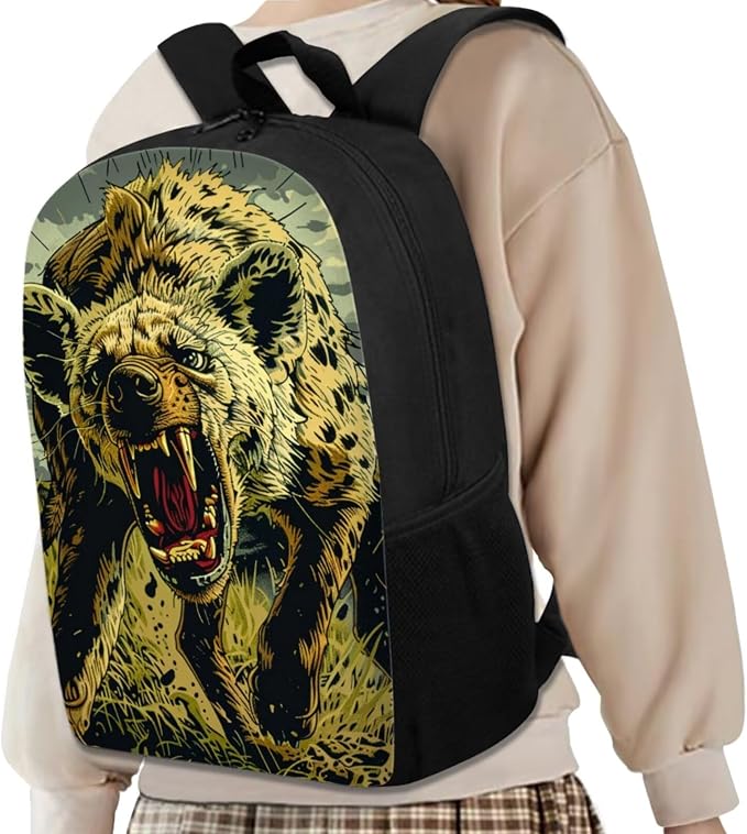 17 Inch Animal Print School Backpack And Lunch Box Set for Kids Lightweight Angry Hyena Backpack for Boys Girls Sturdy School Bag with Insulated Lunchbox Pencil Case Student Bookbag - Image 2