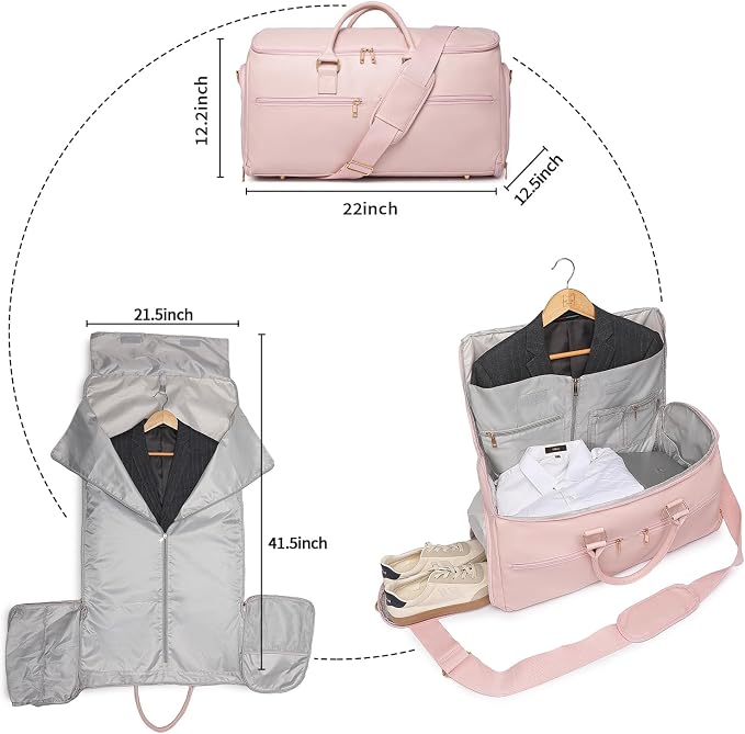 seyfocnia Convertible Travel Garment Bag, Carry On Garment Bag for Women, 2 in 1 Hanging Suitcase Suit Business Travel Bag Weekender Bag, Pink - Image 2
