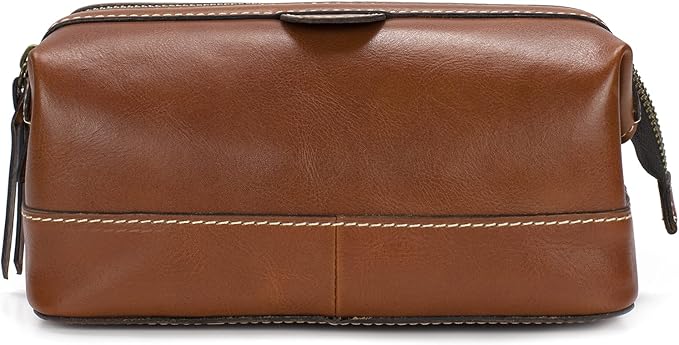 Patricia Nash Travel Toiletry Bag for Men - Heritage Leather Travel Case, Dopp Kit for Men, Full Grain Handcrafted Leather, Toiletry Bag, Stylish Travel Case, Brushed Brass Hardware, Zipper Closure by PatriciaNash