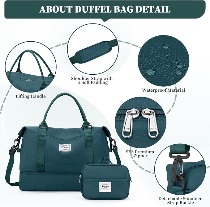 Weekender Bags for Women, Carry-On Overnight Travel Duffel Bag | Travel Bag with Shoes Compartment & Toiletry Bag, Extra Large - Image 6