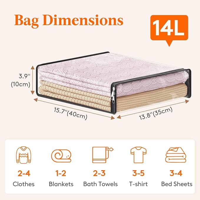 Lifewit 14L Clear Sheet Storage Bags with Zipper 10 Pack, Plastic Sweater Storage Bins for Clothing, Vinyl Foldable Clothes Containers Organizers for Closet, Blankets, Bedding 15.7 x 13.8 x 3.9 Inch - Image 2