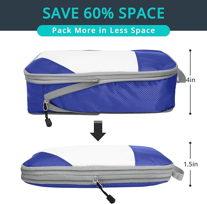 NICOSHOW Compression Packing Cubes 6 Set, Compressible Space-Saving Packing Cubes for Travel - Compression Bags, Luggage Organizer, Travel Essentials for Women, Royal Blue - Image 2