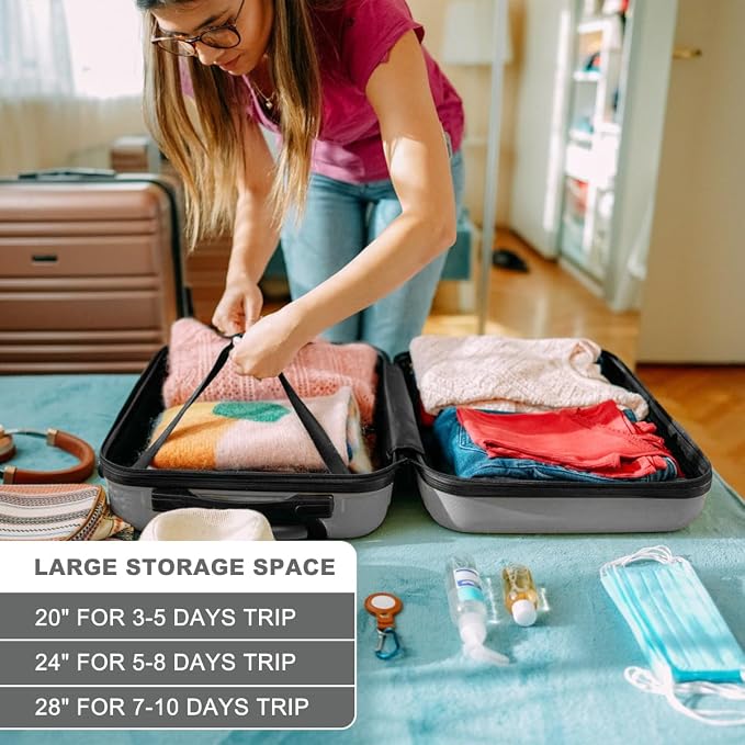 Kono 24 Inch Luggage Suitcase with Spinner Wheels TSA Lock | Lightweight PC+ABS Hardside Medium Checked Luggage Durable Rolling Suitcase Grey - Image 5