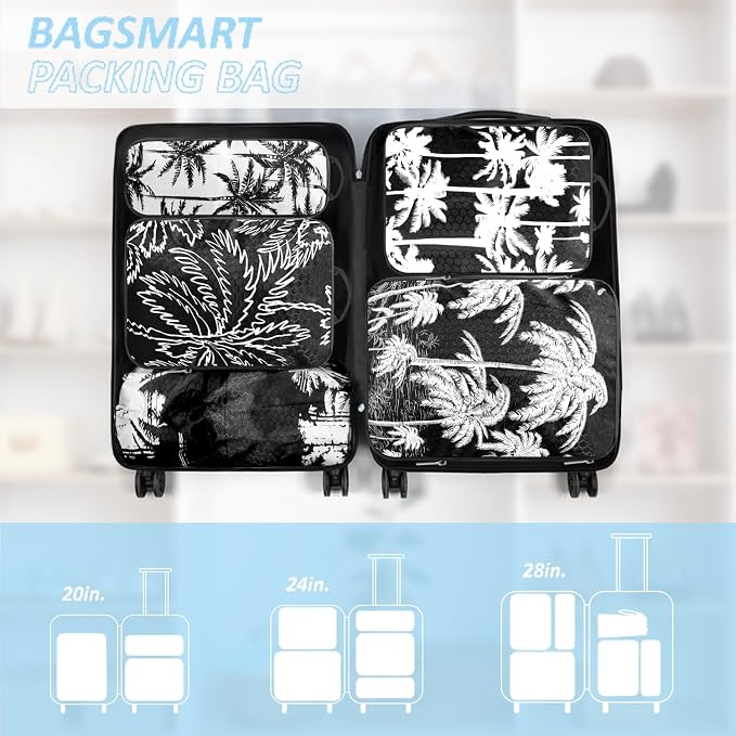 Tropical Palm Tree Travel Packing Cubes Set (7 Piece) | Ultra-Lightweight, Travel Organizers with Quick-Access Pockets, Cruise & Vacation Essentials for Carry-Ons, Black - Image 5