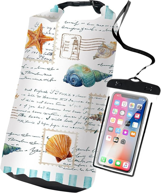 Waterproof Dry Bag,Ocean Conch Coral Starfish Small Waterproof Backpack 2L/5L/10L/20L/30L/40L Floating Lightweight Bags for Kayaking, Boating, Fishing, Swimming Camping with Waterproof Phone Case by Cliduli