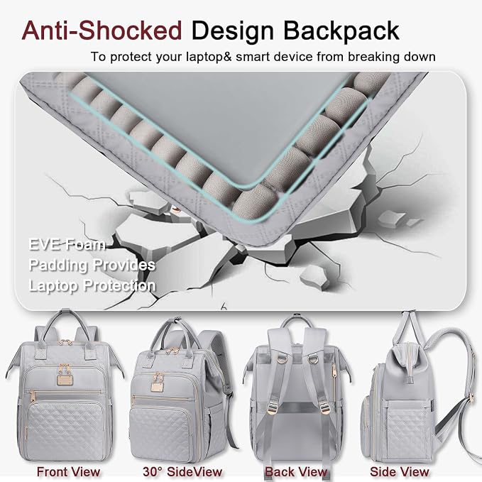Weitars Lunch Backpack For Women,15.6 Inch Laptop Backpacks For Womens Back pack, Travel Backpacks,Work Backpack For Women (Gray) - Image 8