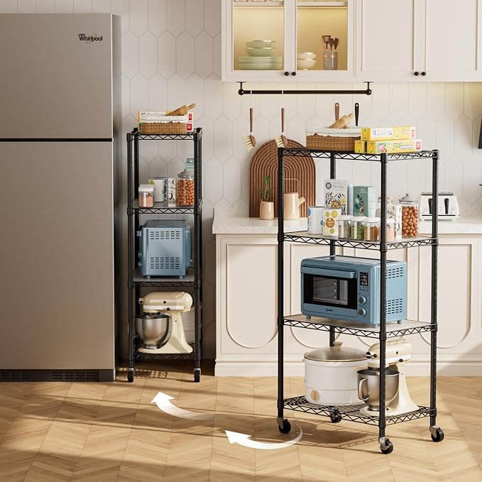 Golpart 4 Tier Shelves Storage Shelf Wire Closet Bathroom Organizers Metal Pantry Kitchen Garage Shelving Unit Laundry Room Organization Home Rack Net Basket Black with Wheels 14”D X 24”W X 48.9”H - Image 2