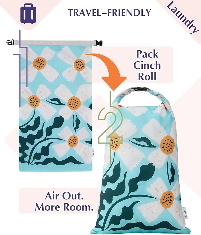 Gonex 6-Piece Compression Packing Cubes with Shoe & Laundry Bags | Floral Pattern, Ripstop Fabric, Double-Zip Compression, Carry-On Friendly, Lightweight - Image 3