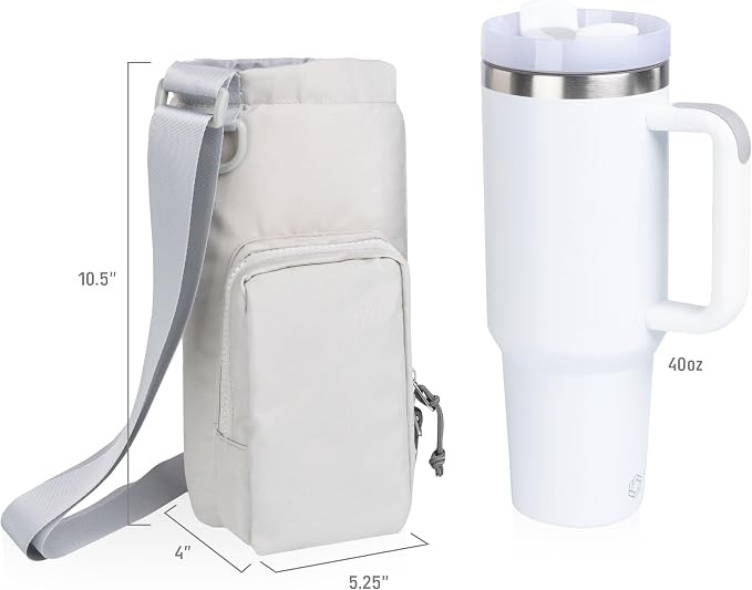 PICNIC TIME Eclipse Tumbler Tote with 40oz Stainless Travel Mug, Eco-Friendly Water Bottle Sling Bag, Crossbody Cup Holder with Phone Pocket & Strap, Recycled Fabric Drink Carrier & Tote (Gray) - Image 4