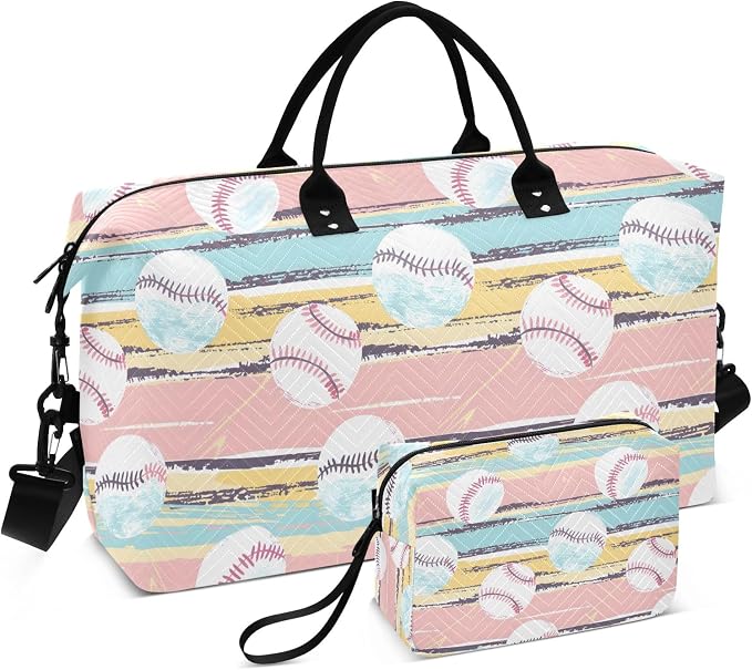 senya Weekender Bags Travel Duffel Gym Bag Stripes Baseball Carry on Overnight Tote Bag with Toiletry Bag for Airplane Travel Trip Gym Yoga by senya