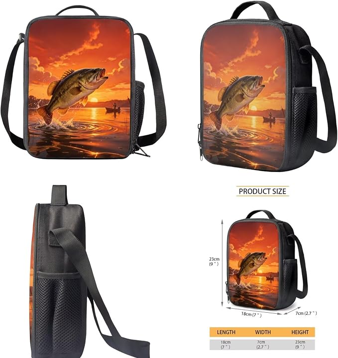 Bass Fishing Boys Backpacks Ages 8-10/6-8 with Lunch Box Kids Elementary School Bookbag and Lunch Bag Set 17in Hunting Fish Back Pack 4 in 1 Primary Book Bag - Image 5