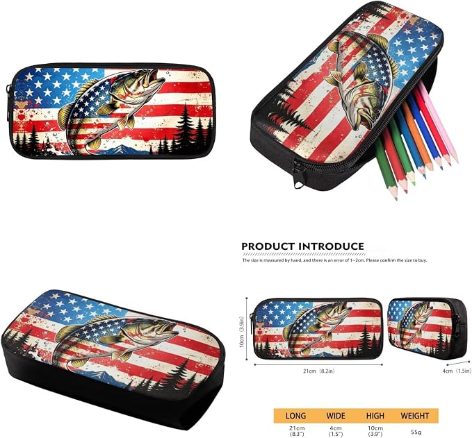Bass Fish American Flag Boys Backpack and Lunch Bag 4 Piece Set, Padded Shoulder Strap Large Capacity Lightweight School Bag Kids Ages 6-12, 17 Inch Waterproof Organized Bookbag - Image 6