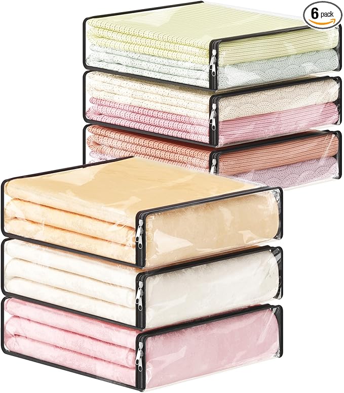 Lifewit 14L Clear Sheet Storage Bags with Zipper 6 Pack, Plastic Sweater Storage Bins for Clothing, Vinyl Foldable Clothes Containers Organizers for Closet, Blankets, Bedding 15.7 x 13.8 x 3.9 Inch by Lifewit