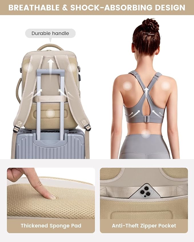 LOVEVOOK Large Travel Backpack for Women, TSA Carry on Backpack for Airplanes, 40L Personal Item Travel Bag for Women fits 17" Laptop,Waterproof Carry on Bag Airplane Approved with 3 Packing Cubes - Image 6