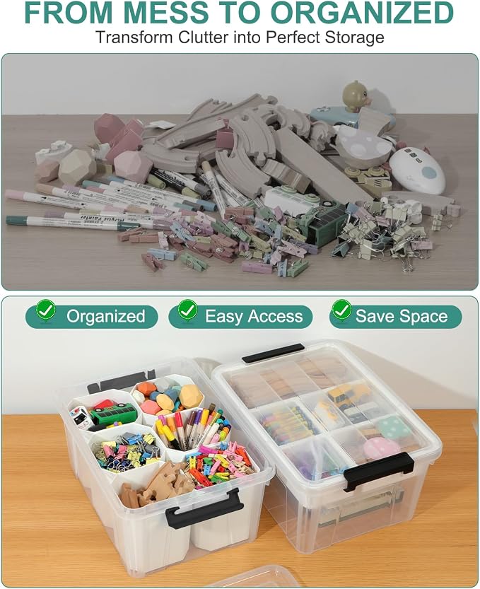 EOENVIVS Clear Stackable Storage Organizer Box with Dividers, Multi-Functional Container for Building Blocks, Toys, Crafts and Tools - Image 8