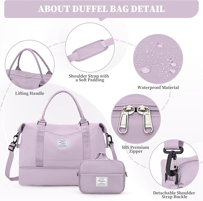 Weekender Bags for Women, Personal Item Travel Bag with Shoes Compartment | Overnight Travel Duffel Bag with Toiletry Bag, Airplane Friendly Carry-On Bag with Wet Pocket & Trolley Sleeve,Medium - Image 7