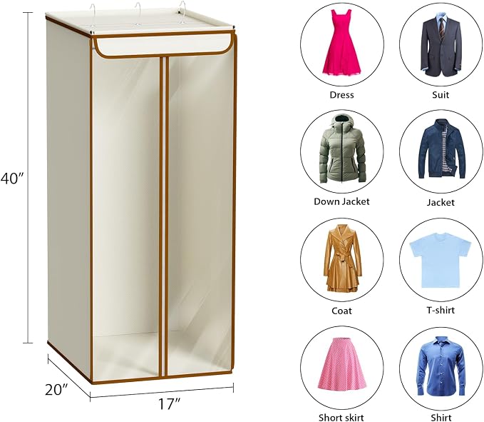 Univivi Garment Bags for Hanging Clothes, Large Clothes Storage Bags Closet Organizer with Clear Window, Premium Hanging Garment Storage Bag for Suits, Coats, Dresses, 40", 2 Pack (Beige) - Image 5
