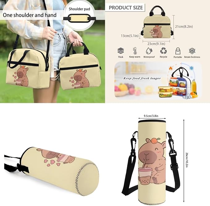 4 Pack Capybara Backpack Cartoon Capybara Schoolbag Sets with Lunch Box Pencil Case Water Holder Sleeve for Boys Girls 7-12,Lightweight Casual Daypack Outdoor Travel Shoulder Ruckpack - Image 4