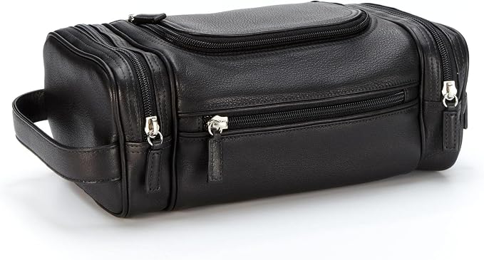Leatherology Black Onyx Multi Pocket Toiletry Bag – Full-Grain Leather Travel Dopp Kit with Multiple Zippered Compartments | Spacious, Durable Organizer for Toiletries & Grooming Essentials - Image 3
